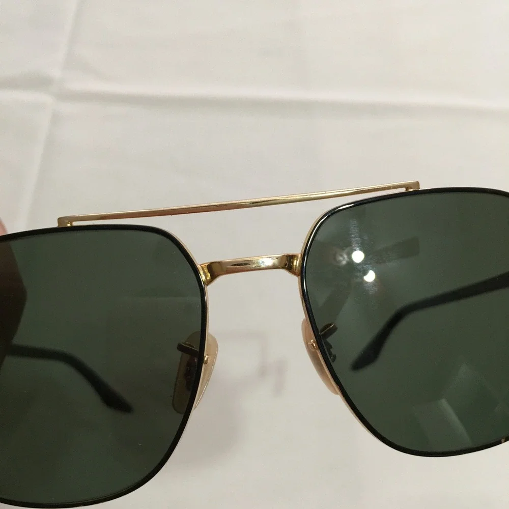 Ray-Ban Sunglasses Mens Large Black Gold Square Double Bridge Aviator